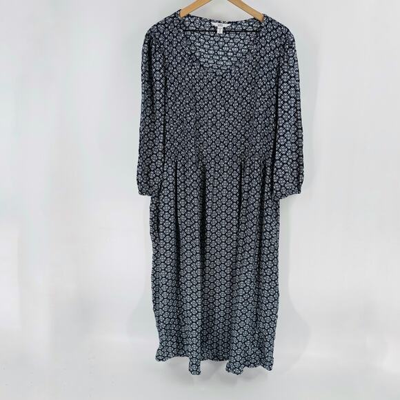 Croft & Barrow Navy Blue White Print Midi Dress 3/4 Sleeve Size 2X - Picture 2 of 12